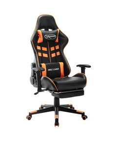 Scaun gaming cu suport picioare, negru/oranj, piele ecologică