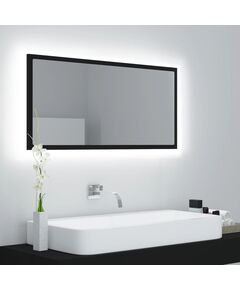 Oglindă de baie cu led, negru, 90x8,5x37 cm, acril