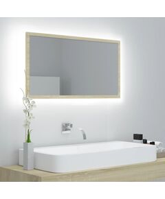 Oglindă de baie cu led, stejar sonoma, 80x8,5x37 cm, acril