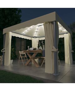 Pavilion cu perdele & șiruri lumini led, alb crem, 3x3 m