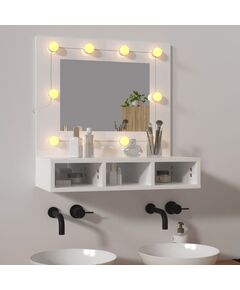 Dulap cu oglindă și led, alb extralucios, 60x31,5x62 cm