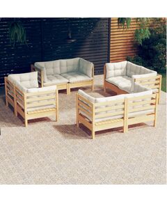 Set mobilier de grădină cu perne, 8 piese, crem, lemn de pin