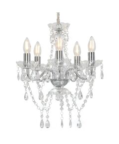 Candelabru cu mărgele de cristal, argintiu, rotund, 5 x e14