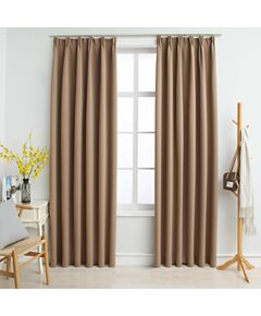 Draperii opace cu cârlige, 2 buc., gri taupe, 140 x 175 cm