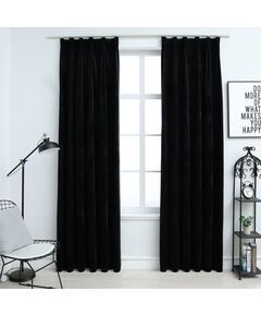 Draperii opace cu cârlige, 2 buc., negru, 140x175 cm, catifea