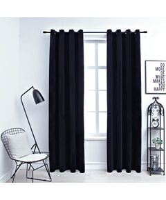 Draperii opace cu inele, 2 buc., negru, 140 x 245 cm, catifea