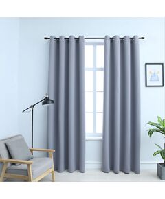 Draperii opace cu inele metalice, 2 buc., gri, 140 x 225 cm