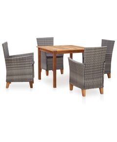 Set mobilier de exterior, 5 piese, gri, poliratan, lemn acacia