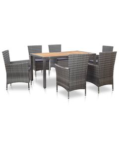 Set mobilier de exterior cu perne, 7 piese, gri, poliratan