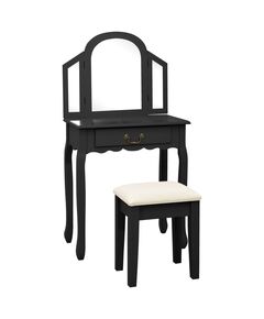 Masă toaletă cu taburet negru 65x36x128 cm lemn paulownia mdf