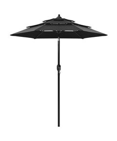 Umbrelă de soare 3 niveluri, stâlp de aluminiu, negru, 2 m