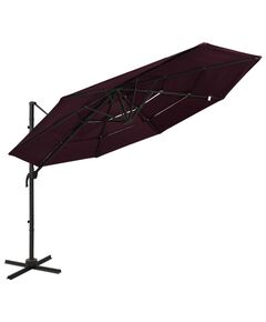 Umbrelă de soare 4 niveluri, stâlp aluminiu, roșu bordo, 3x3 m