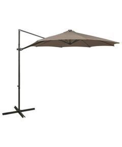 Umbrelă suspendată cu stâlp și led-uri, gri taupe, 300 cm