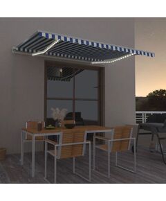 Copertină automată cu led&senzor vânt, albastru/alb, 450x350 cm