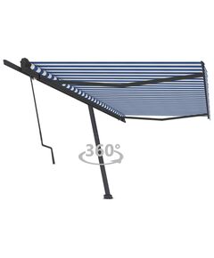 Copertină autonomă retractabilă automat albastru&alb 500x350 cm