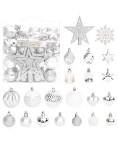 Set globuri de crăciun, 70 piese, argintiu și alb
