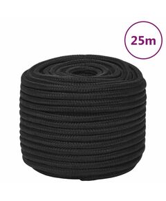 Frânghie de barcă, negru complet, 14 mm, 25 m, polipropilenă