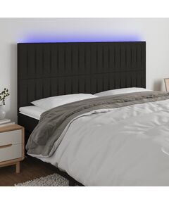 Tăblie de pat cu led, negru, 200x5x118/128 cm, textil