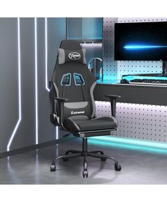 Scaun gaming cu masaj/suport picioare, negru/gri deschis textil