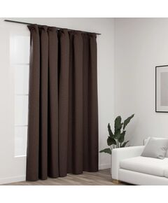 Draperie opacă, aspect de in, gri taupe, 290x245 cm, cu cârlige