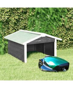 Garaj mașină de tuns iarba robot, gri&alb, 72x87x50cm lemn brad