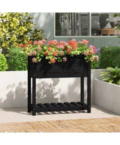 Jardinieră cu raft, negru, 82,5x34,5x81 cm, lemn masiv de pin