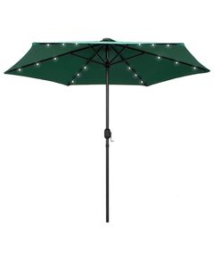 Umbrelă de soare cu led-uri și stâlp aluminiu, verde, 270 cm