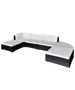 Set mobilier de grădină cu perne, 6 piese, negru, poliratan