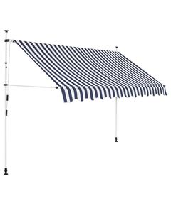 Copertină retractabilă manual, dungi albastru și alb, 300 cm