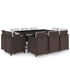 Set mobilier de exterior cu perne, 11 piese, maro, poliratan