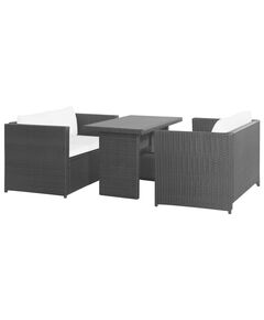 Set mobilier de grădină cu perne, 3 piese, negru, poliratan