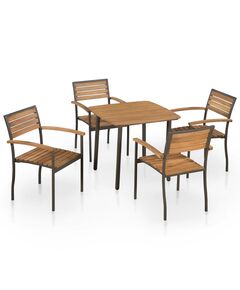 Set mobilier de exterior, 5 piese, lemn masiv de acacia și oțel