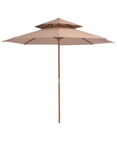 Umbrelă de soare dublă, stâlp din lemn, 270 cm, gri taupe