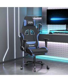 Scaun de gaming cu masaj/suport picioare, negru/albastru textil