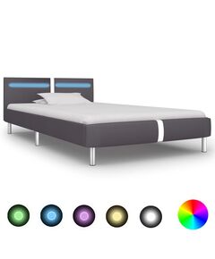 Cadru de pat cu led, gri, 90 x 200 cm, piele artificială