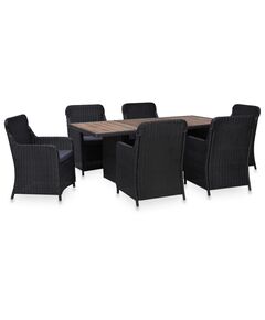 Set mobilier de exterior, 7 piese, negru, poliratan