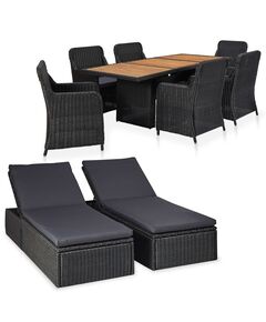 Set mobilier de exterior, 9 piese, negru, poliratan