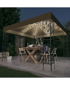 Pavilion cu șiruri de lumini led, gri taupe, 3x3m,