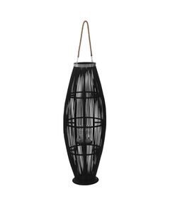 Suport felinar lumânări suspendat, negru, 95 cm, bambus