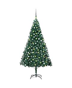 Brad de crăciun pre-iluminat cu set globuri, verde, 210 cm, pvc