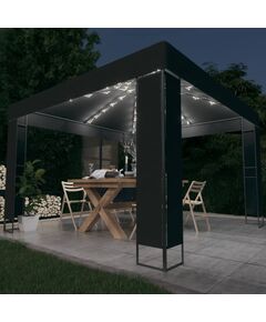 Pavilion cu acoperiș dublu & lumini led, antracit, 3x3 m