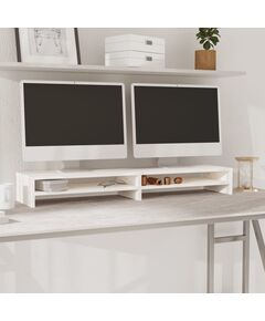 Stand pentru monitor, alb, 100x24x13 cm, lemn masiv de pin