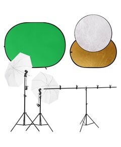 Kit studio foto cu set de lumini, ecran de fundal și reflector