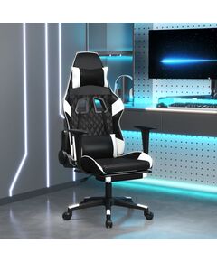 Scaun de gaming masaj/suport picioare alb/negru piele eco