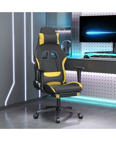 Scaun de gaming cu masaj/suport picioare, negru/galben, textil