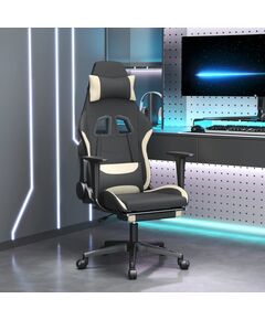 Scaun de gaming cu suport picioare, negru și crem, textil