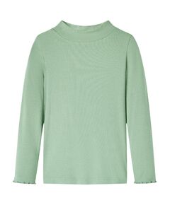 Tricou de copii cu mâneci lungi, guler tunică, verde mentă închis, 104