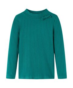 Tricou de copii cu mâneci lungi, tricot cu nervuri, verde închis, 128