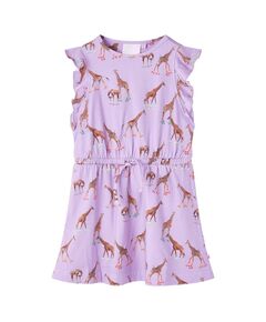 Rochie de copii, mâneci cu volane/imprimeu girafă/șnur talie, lila 92