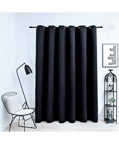 Draperie opacă cu inele metalice, negru, 290 x 245 cm